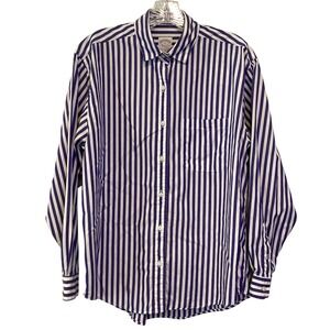 Brooks Brothers Makers Womens 10 Striped Button Down Shirt Navy Blue Cotton USA